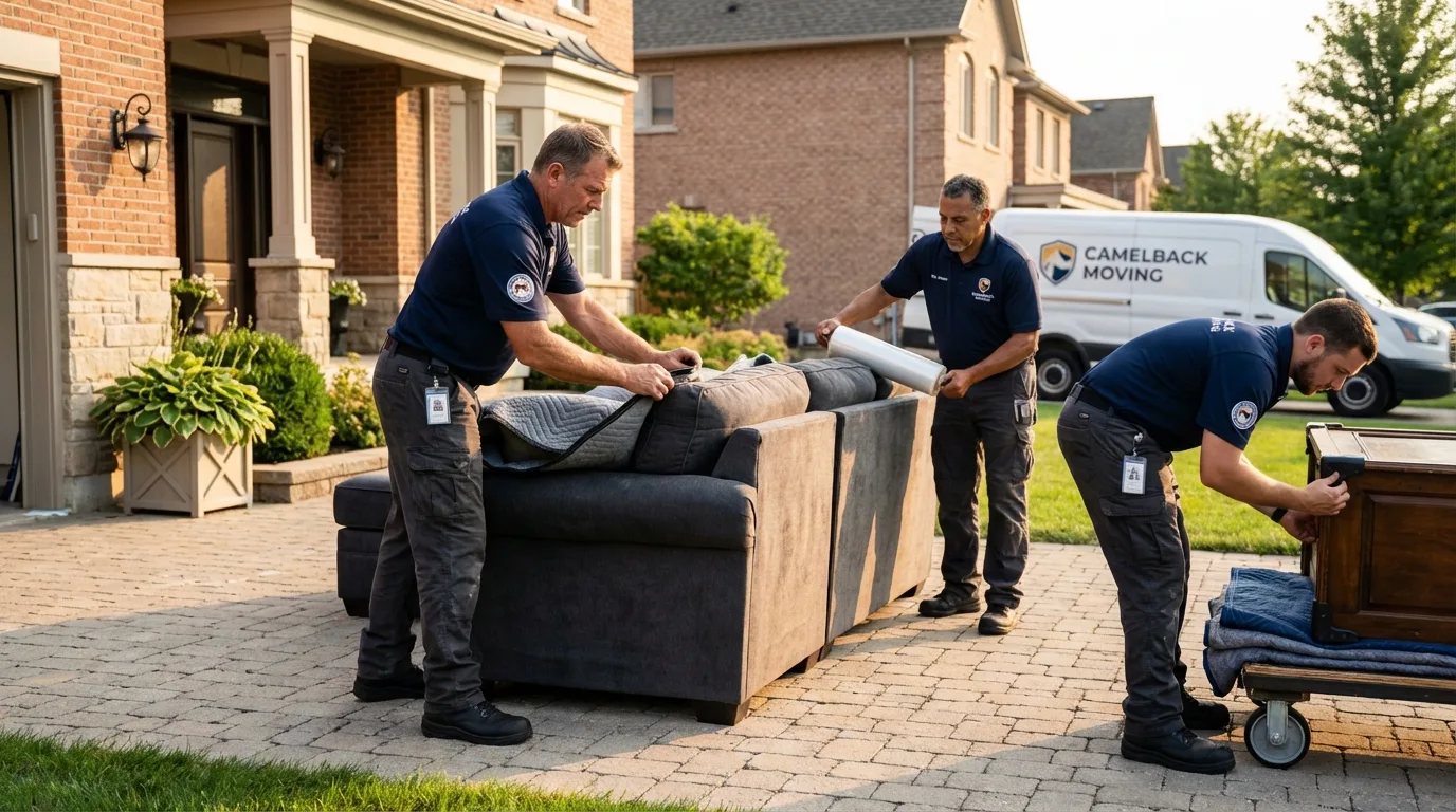 Large estate moving crew wrapping furniture in Manning, ND