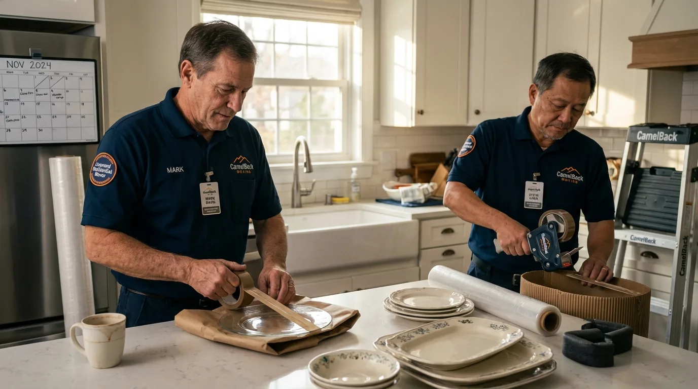Professional crew packing kitchen dishware in Manning, ND